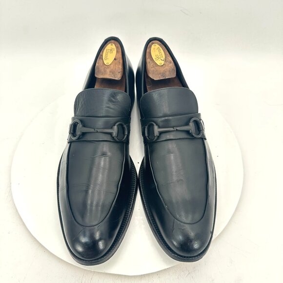 Gucci Men Sz UK 8.5D US 9 Black Leather Horsebit Gancini Slip On Dress Shoes - Picture 1 of 12